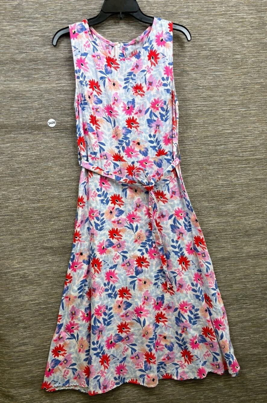 Joules Fiona Pink Belted Maxi Dress Womens Size 8 Floral Multicolor Sleeveless